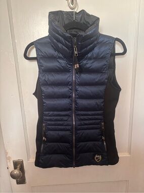 SKEA cosmic women’s down puffer vest size 4 Navy Blue Shimmer Beaver Creek Ski